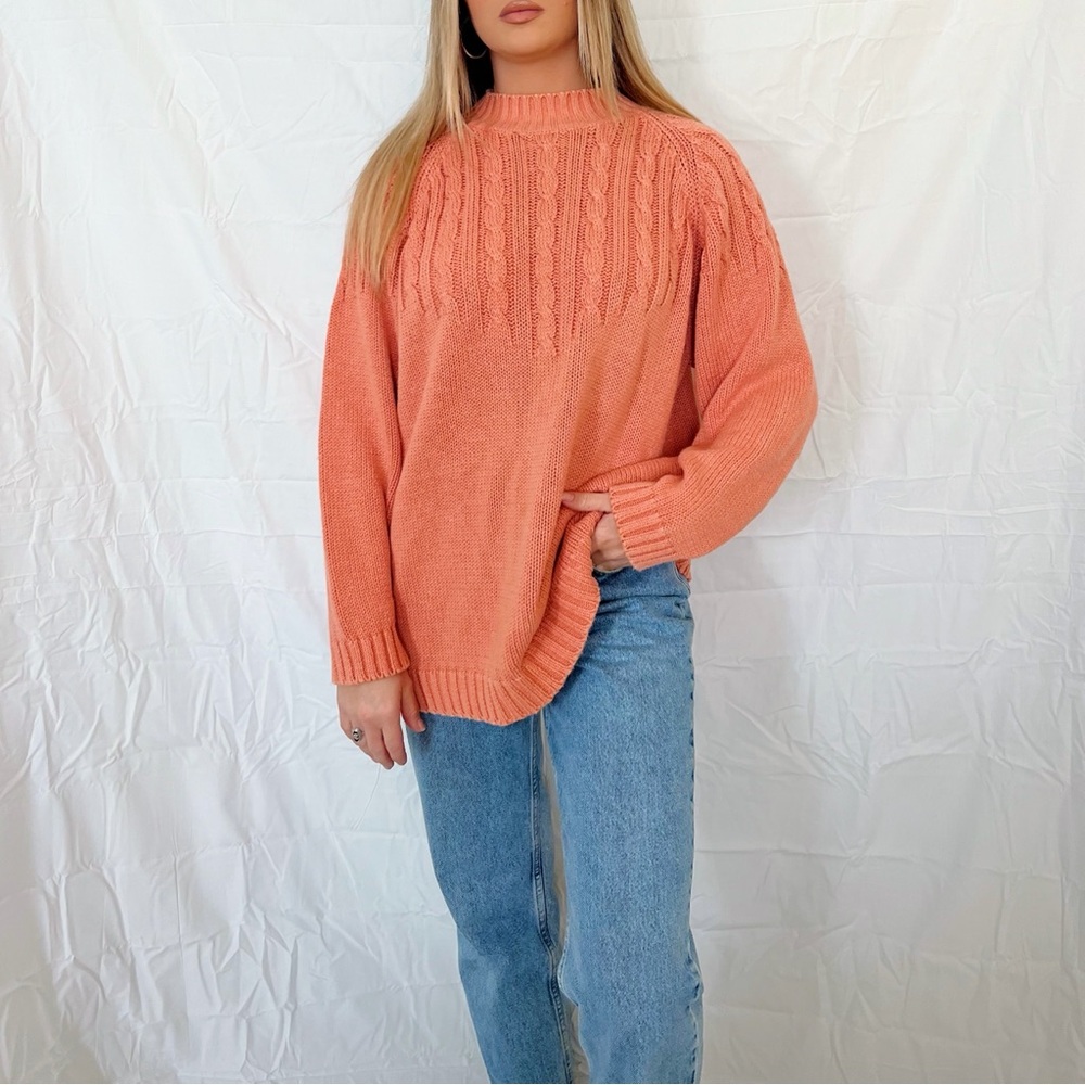 Vintage Coral Oversized Mock-neck Sweater